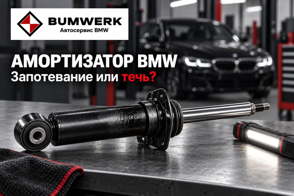 Осмотр амортизатора BMW при следах масла